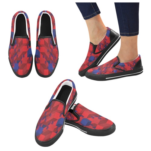 Red Abstract Geometric Men's Slip-on Canvas Shoes (Model 019)