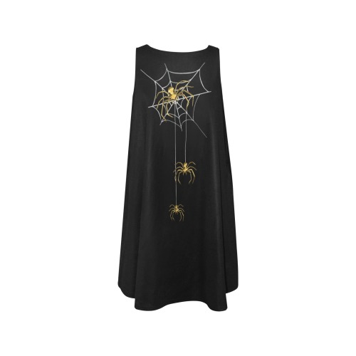 Spiders in the Cobweb Contour Gold Silver Sleeveless A-Line Pocket Dress (Model D57)