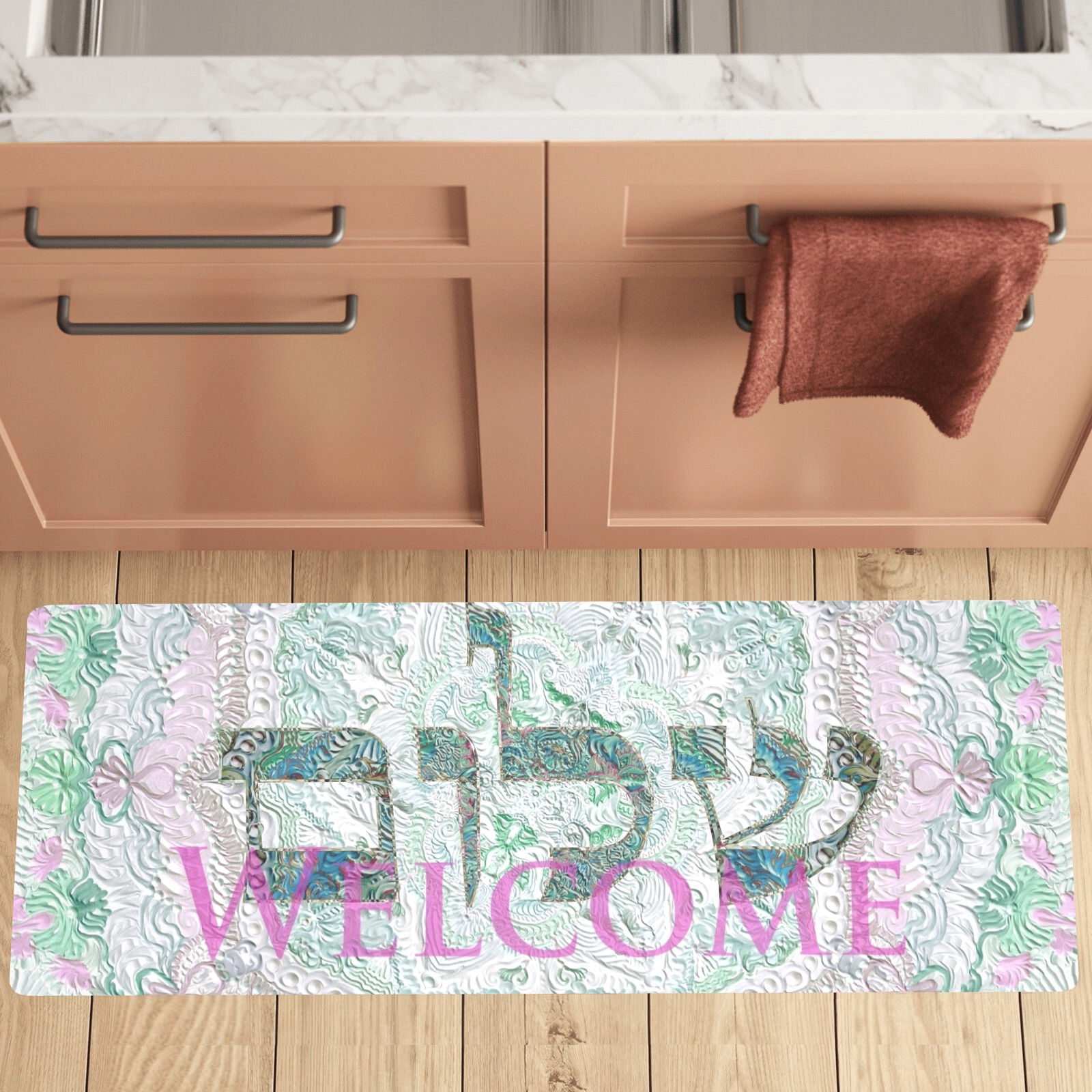 shalom  Welcome pink 2 Kitchen Mat 48"x17"