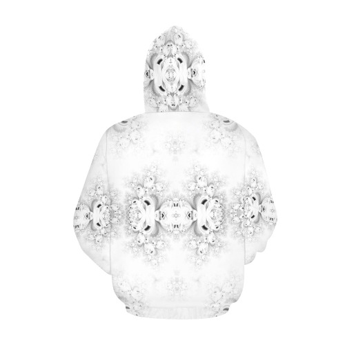 Snowy Winter White Frost Fractal All Over Print Hoodie for Women (USA Size) (Model H13)