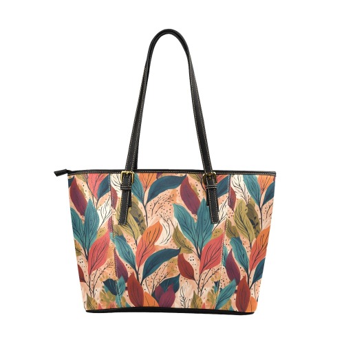 Autumn Leaves Leather Tote Bag/Large (Model 1640)