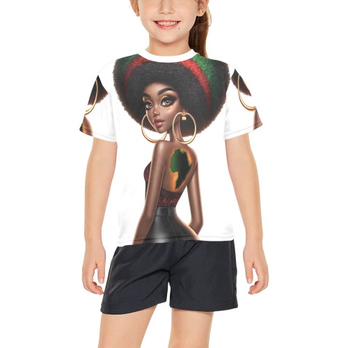 Black Woman kids shirt Big Girls' All Over Print Crew Neck T-Shirt (Model T40-2)