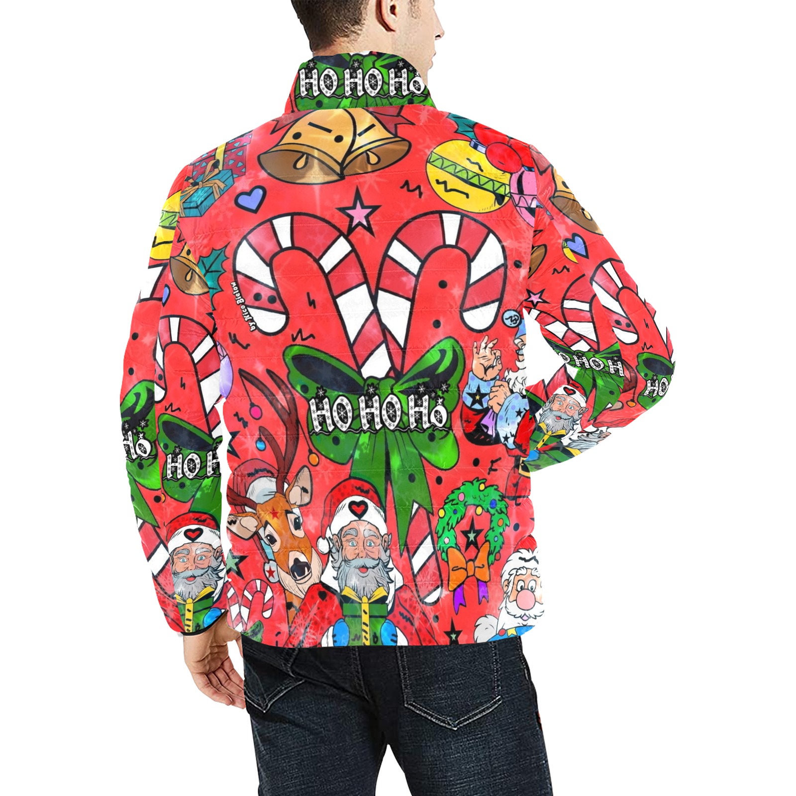 Hohoho Christmas by Nico Bielow Men's Stand Collar Padded Jacket (Model H41)