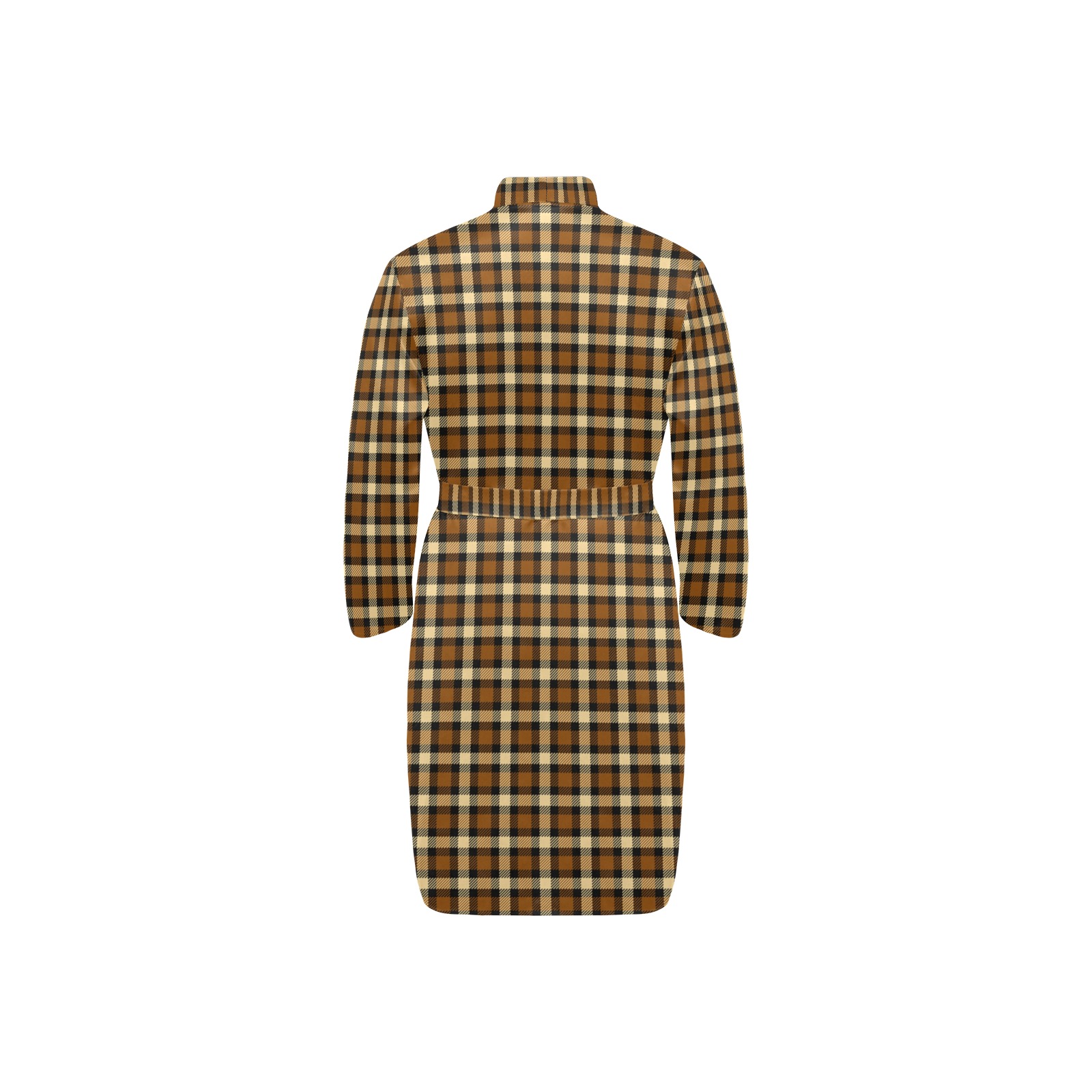 Autumn Brown Beige Plaid Men's Long Sleeve Belted Night Robe (Model H56)