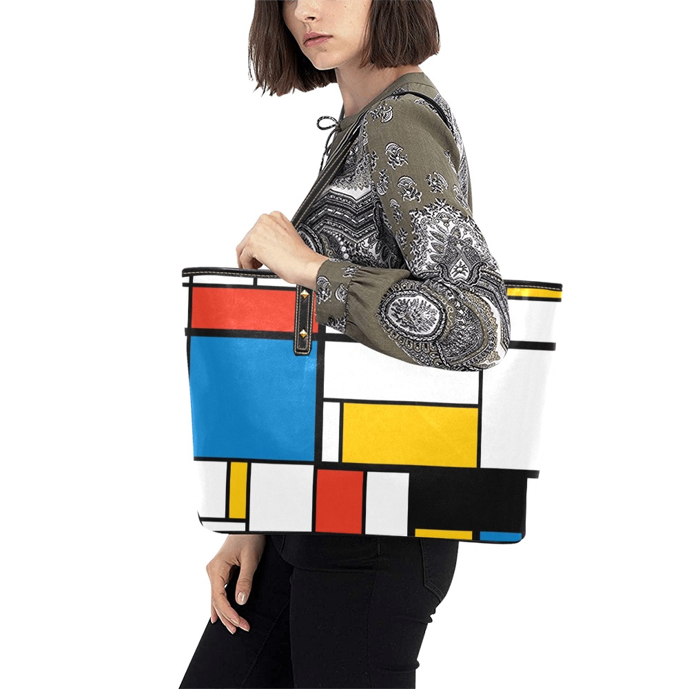 Mondrian De Stijl Modern Chic Leather Tote Bag (Model 1709)