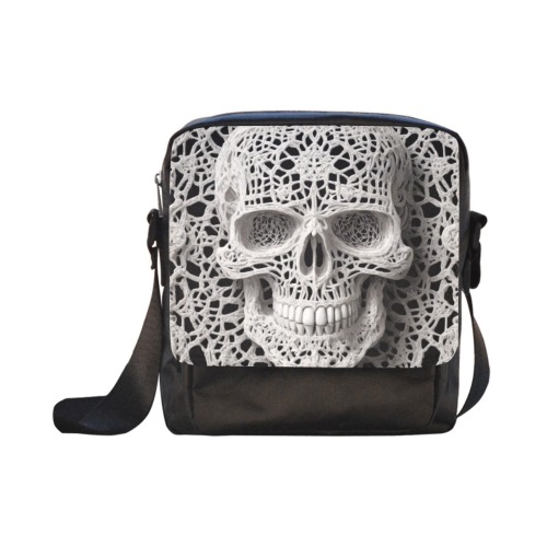Funny elegant skull made of lace macrame Crossbody Nylon Bags (Model 1633)
