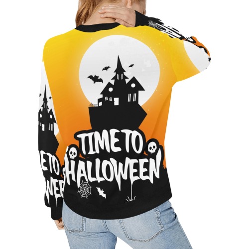 Halloween pumpkin sweater Women's Rib Cuff Crew Neck Sweatshirt (Model H34)