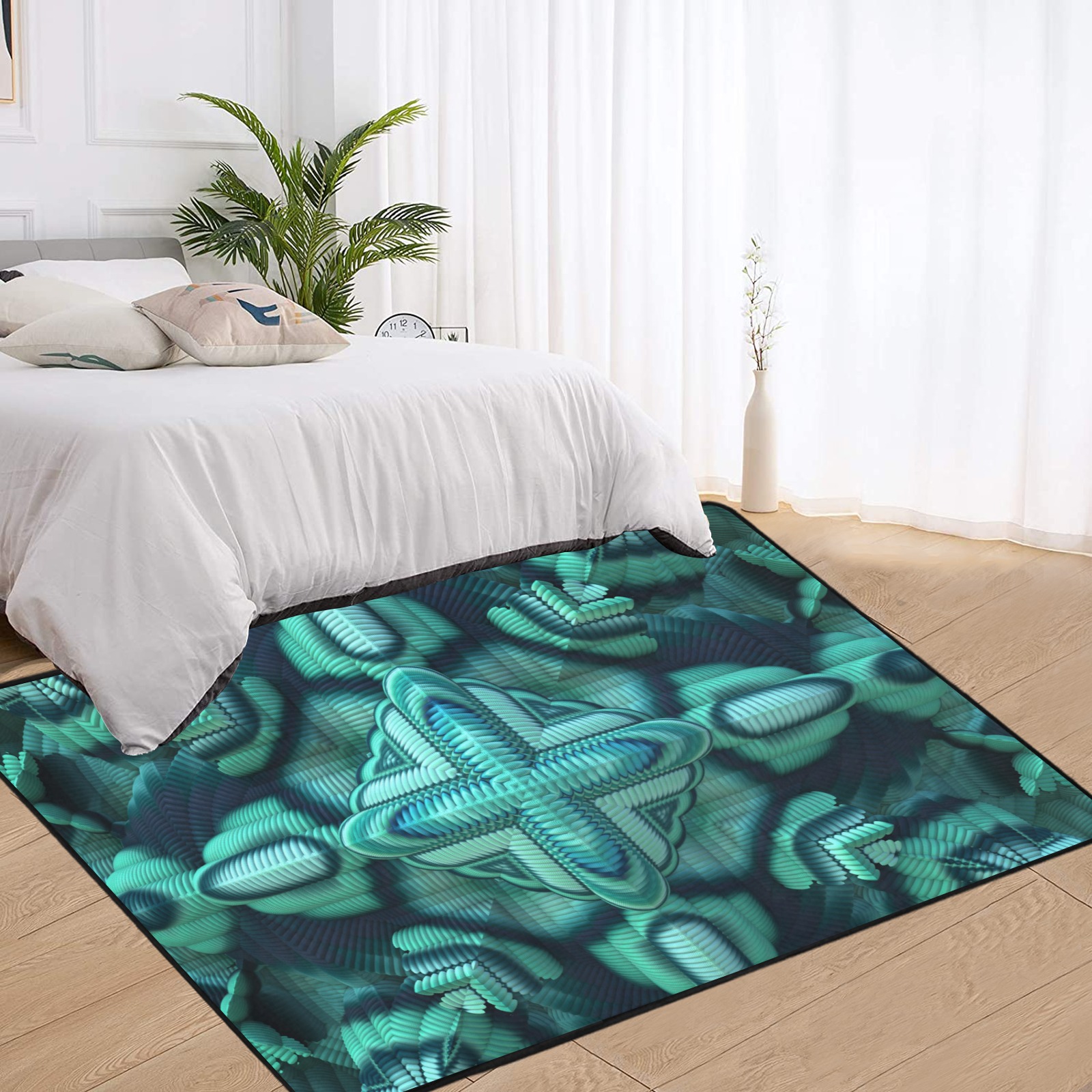 Cool Mint Area Rug with Black Binding 7'x5'