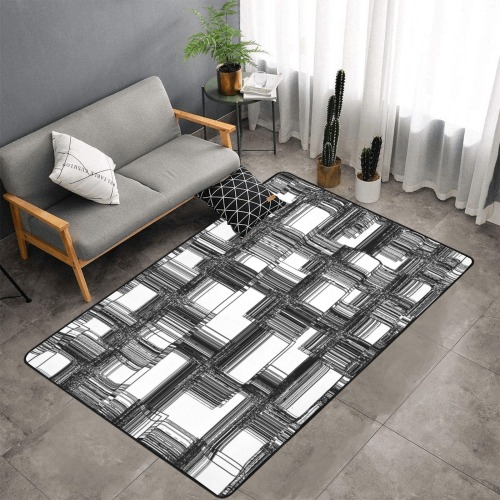 Black and white Area Rug with Black Binding 7'x5'