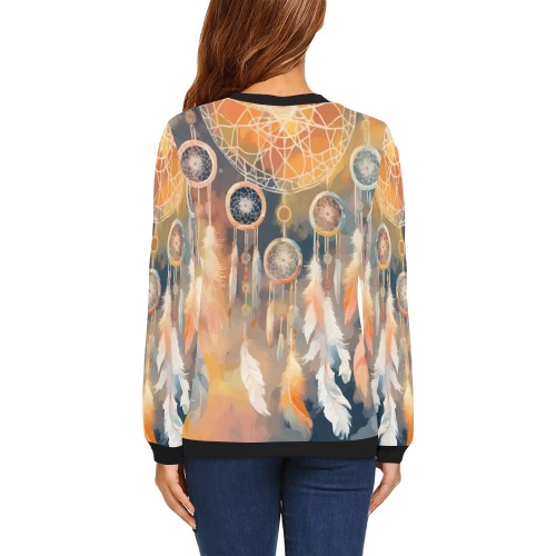 Dreamcatcher in the air. Warm pastel colors art. All Over Print Crewneck Sweatshirt for Women (Model H18)