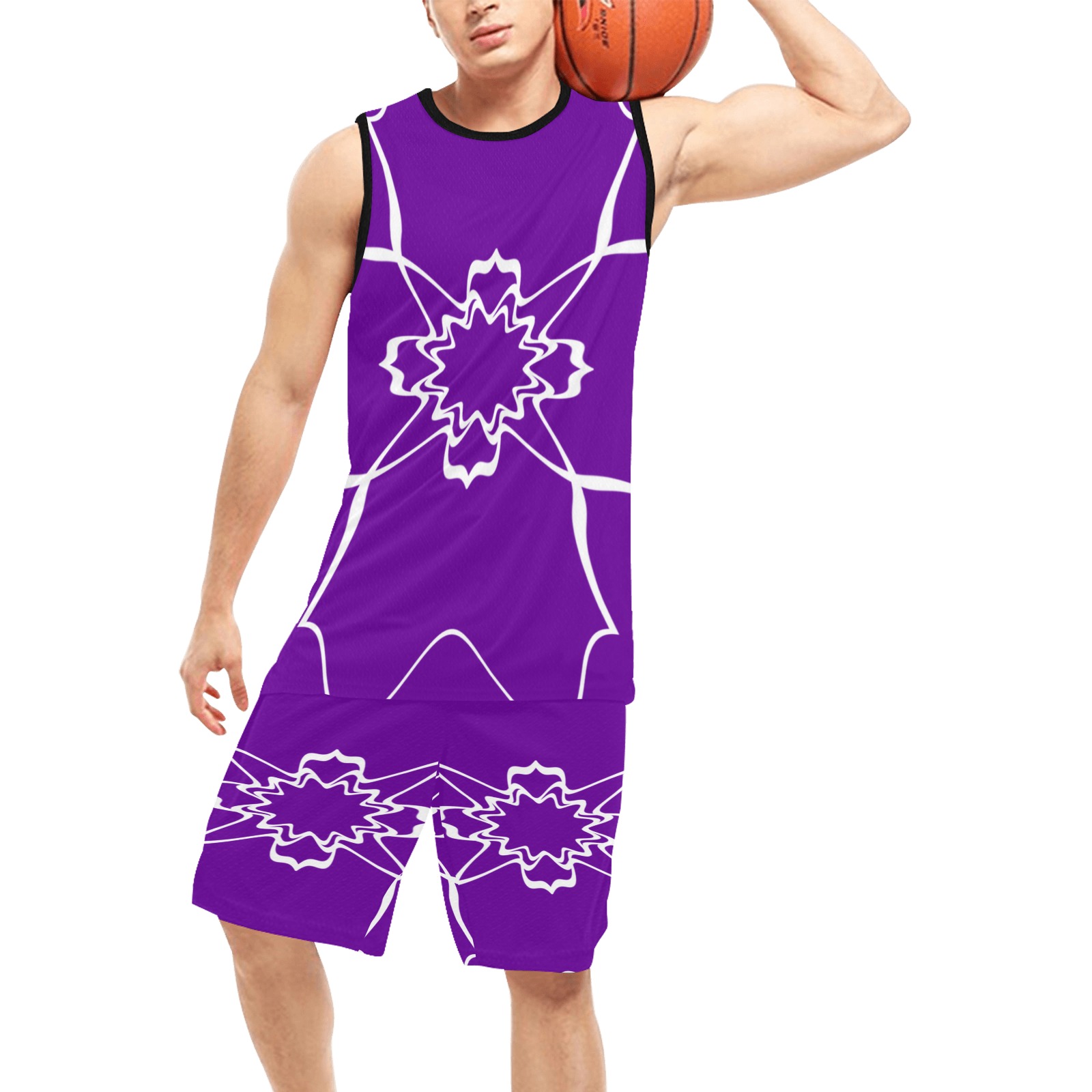 White Interlocking Triangles2 Starred purple Basketball Uniform with Pocket