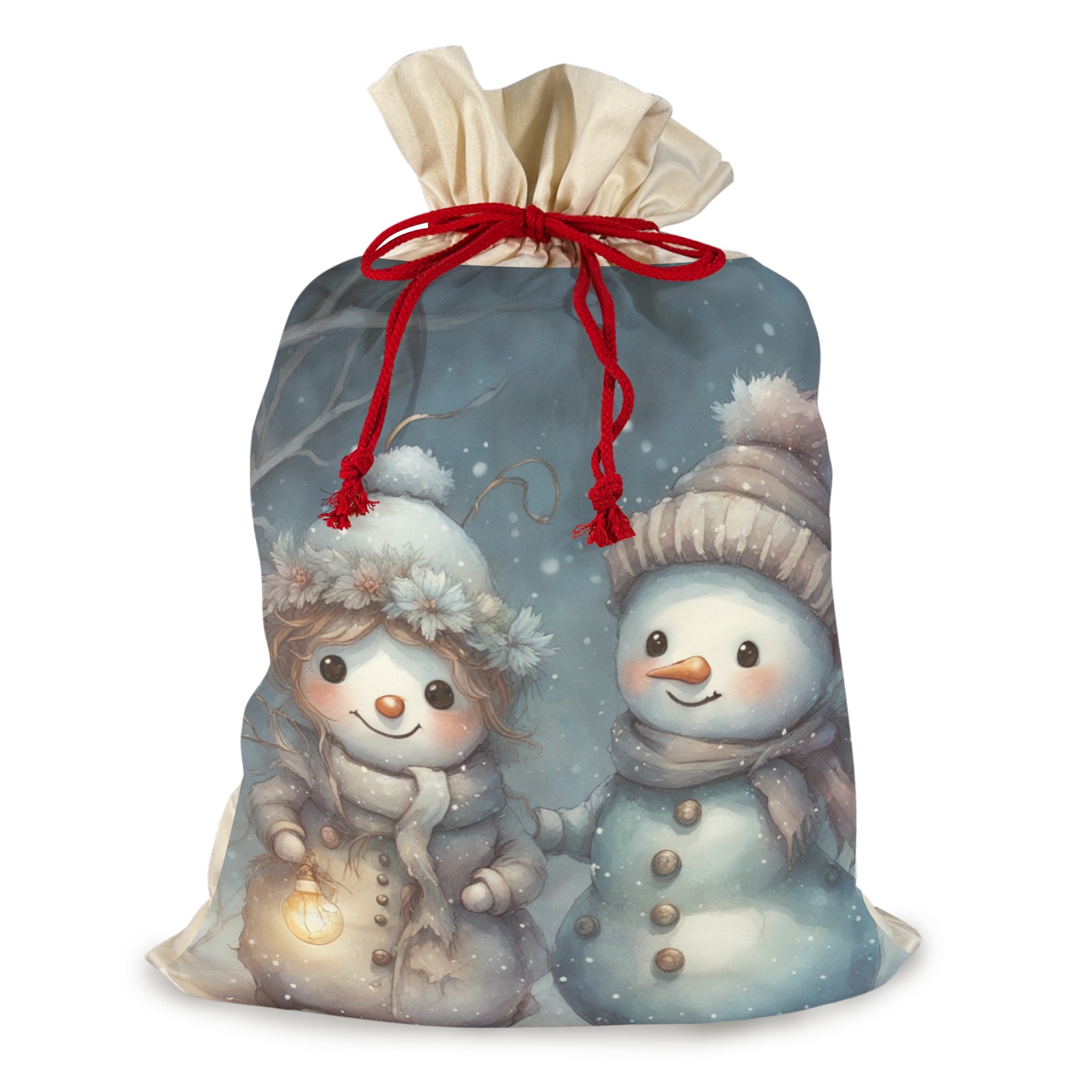 Snowman Couple 3 Pack Santa Claus Drawstring Bags (One-Sided Printing)