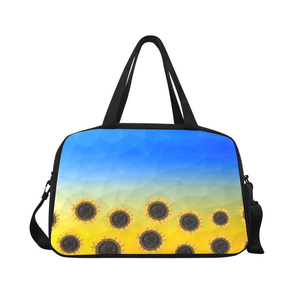 Ukraine yellow blue geometric mesh pattern Sunflowers Fitness Handbag (Model 1671)