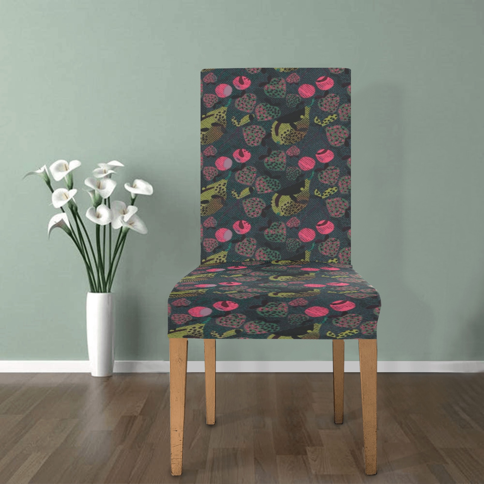 Berrie Pink & Green Mix In Abstact Removable Dining Chair Cover