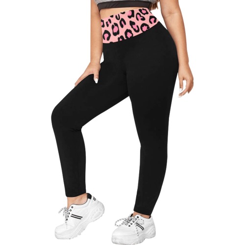 Pink Cheetah Band Women's Plus Size High Waist Leggings (Model L44)