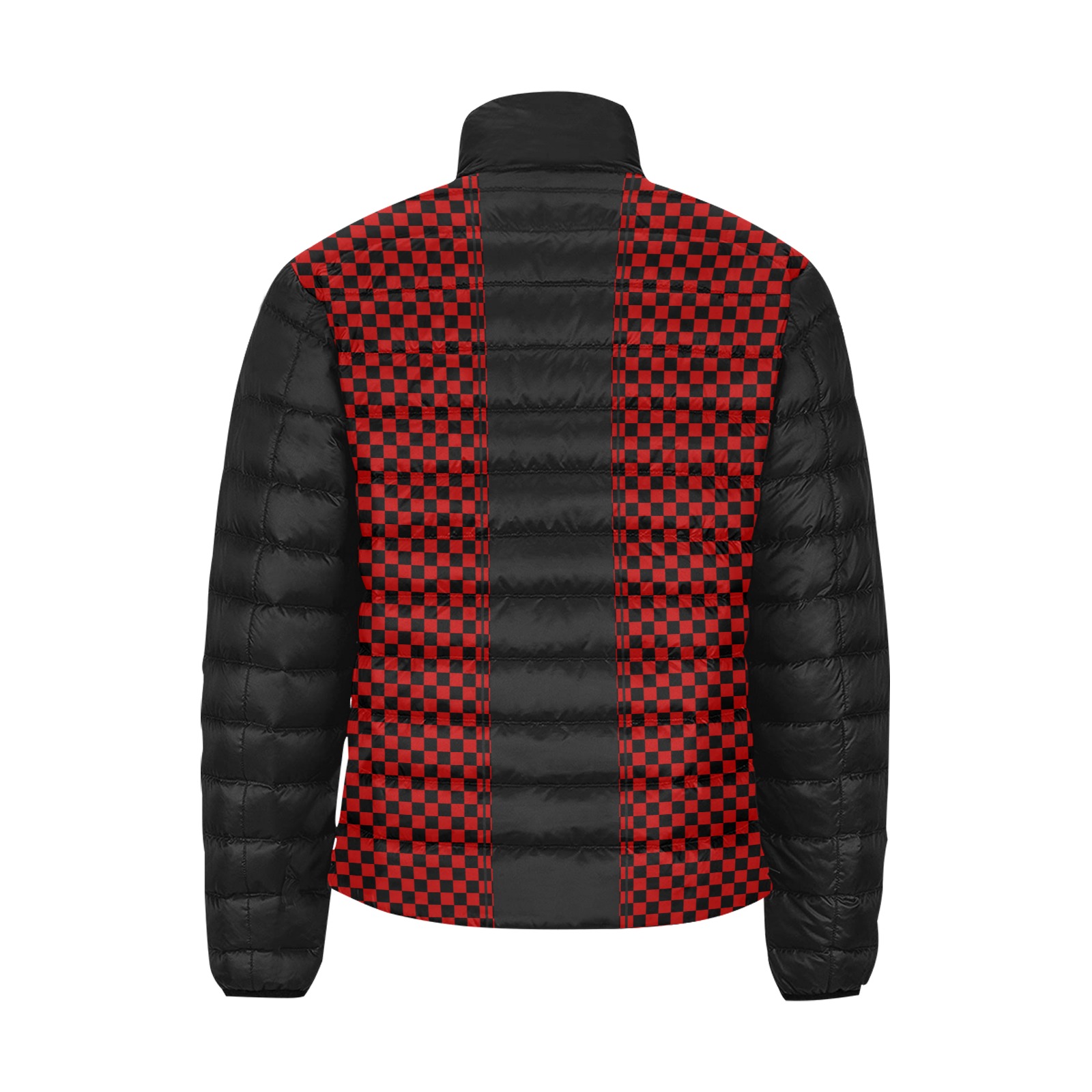 Checkerboard Red Black Stripe Racing Men's Stand Collar Padded Jacket (Model H41)