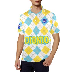 DIONIO Clothing - Sky Blue & Yellow Diamond Argyle Short Sleeve Polo Shirt Men's All Over Print Polo Shirt (Model T55)