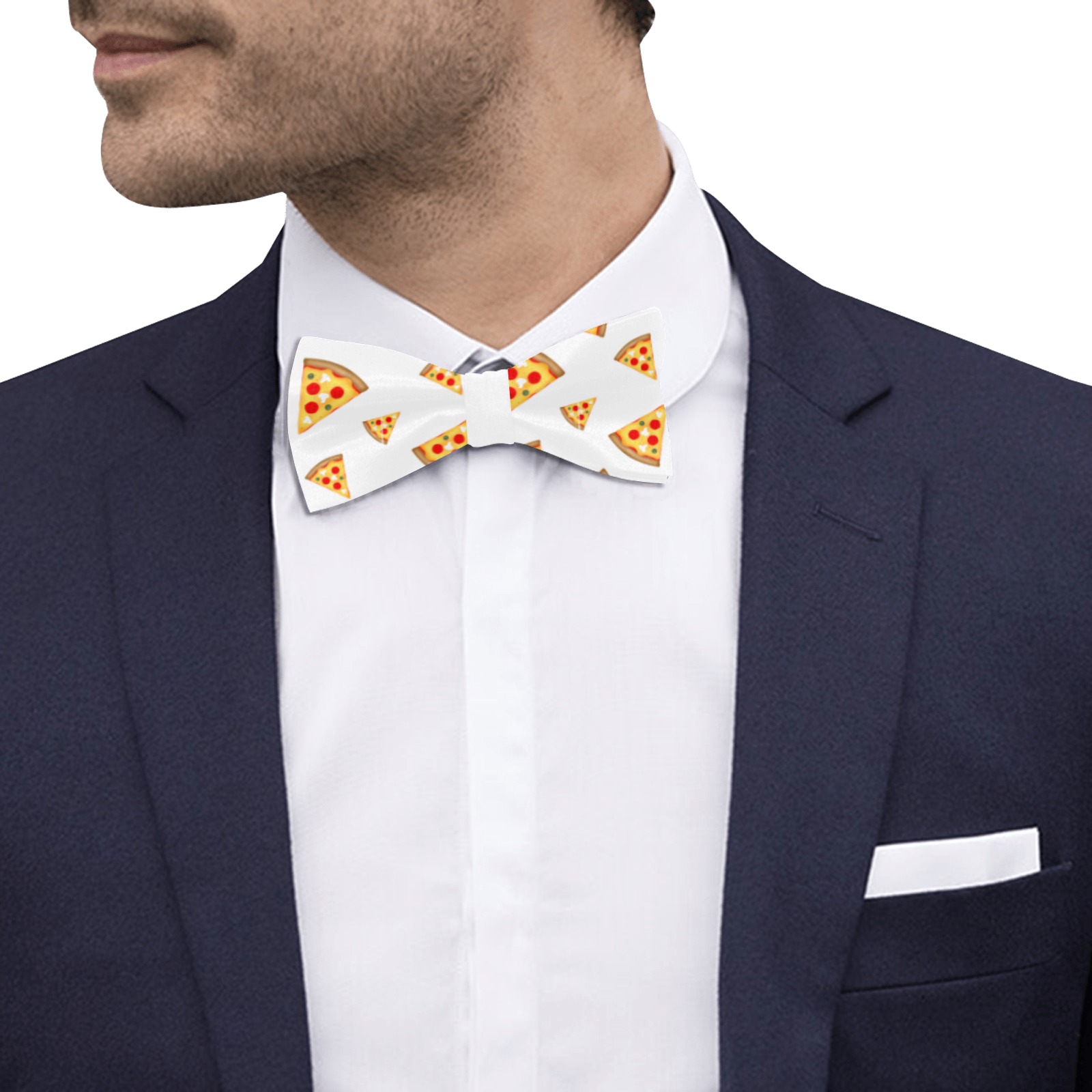 Cool and fun pizza slices pattern white suit accessory Custom Bow Tie