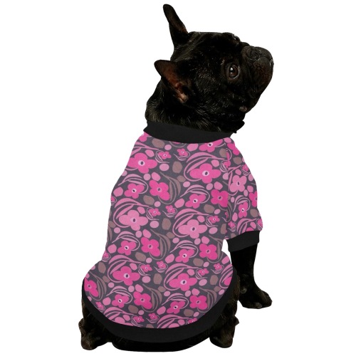 Retro pink floral Pet Dog Round Neck Shirt