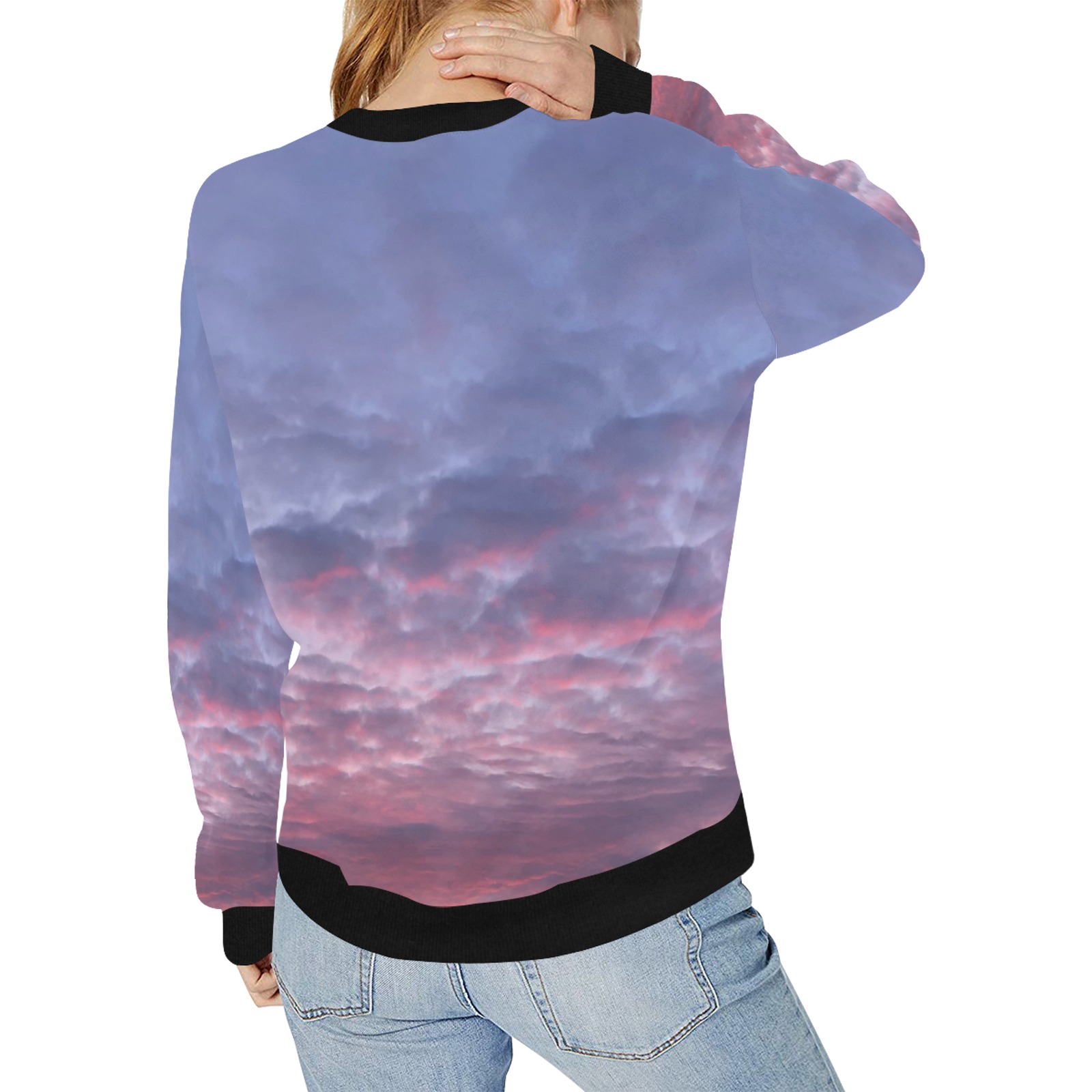 Morning Purple Sunrise Collection Women's Rib Cuff Crew Neck Sweatshirt (Model H34)