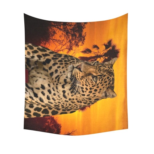 Leopard and Sunset Cotton Linen Wall Tapestry 60"x 51"