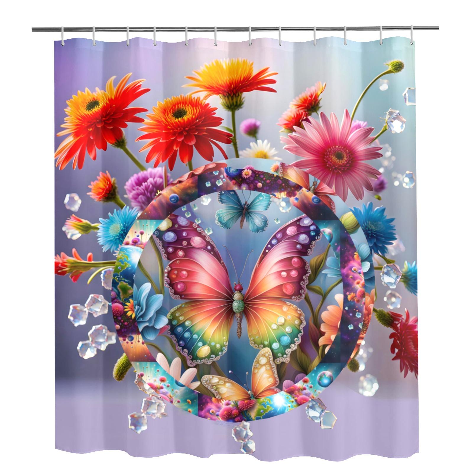Flower Butterfly Shower Curtain 72"x84"