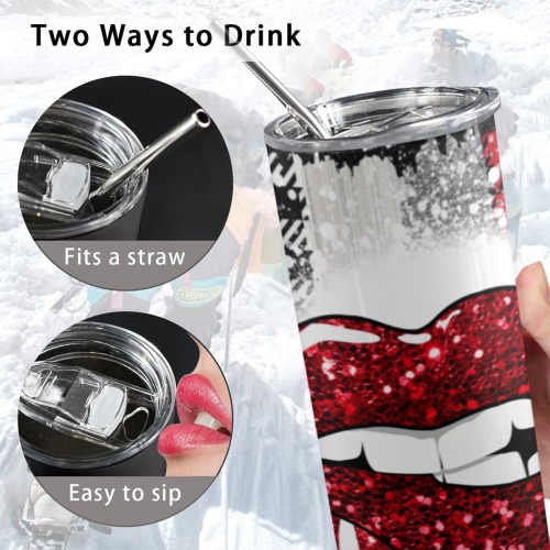 Dripping Lips Valentine Tumbler Wrap 20oz Tall Skinny Tumbler with Lid and Straw
