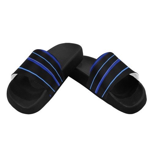 Classic Blue Stripes on Black Women's Slide Sandals (Model 057)