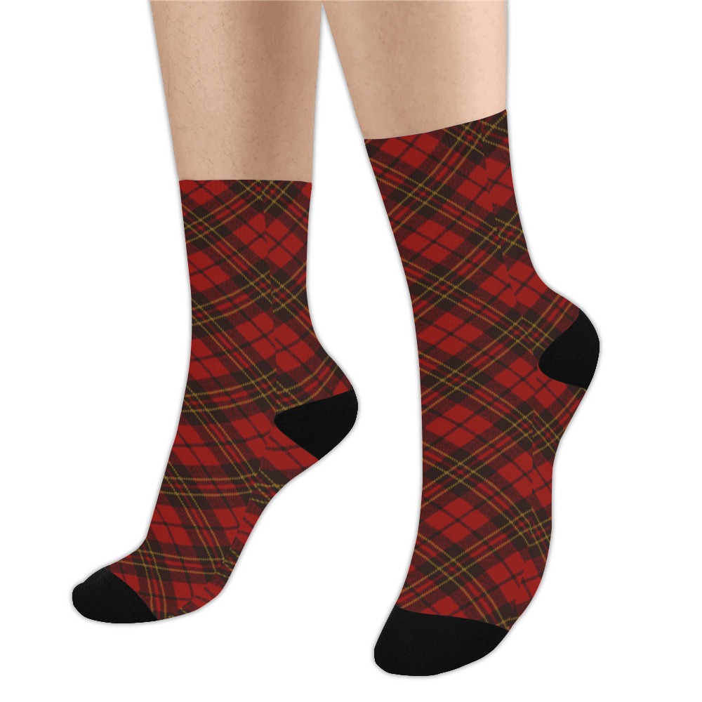 Red tartan plaid winter Christmas pattern holidays Trouser Socks (For Men)