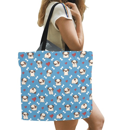 Pugs and Hearts Tote All Over Print Canvas Tote Bag/Large (Model 1699)