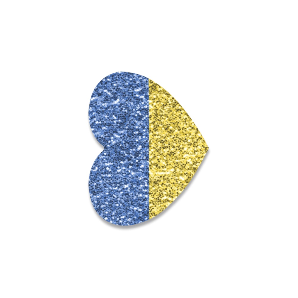 Blue yellow Ukraine flag glitter faux sparkles Heart Coaster