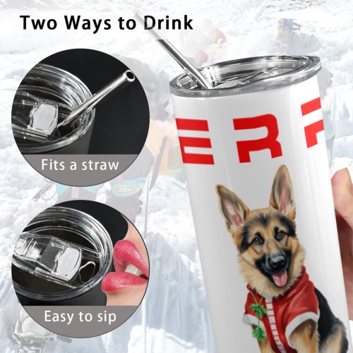 Merry Christmas German Shepherd 20oz Tall Skinny Tumbler with Lid and Straw