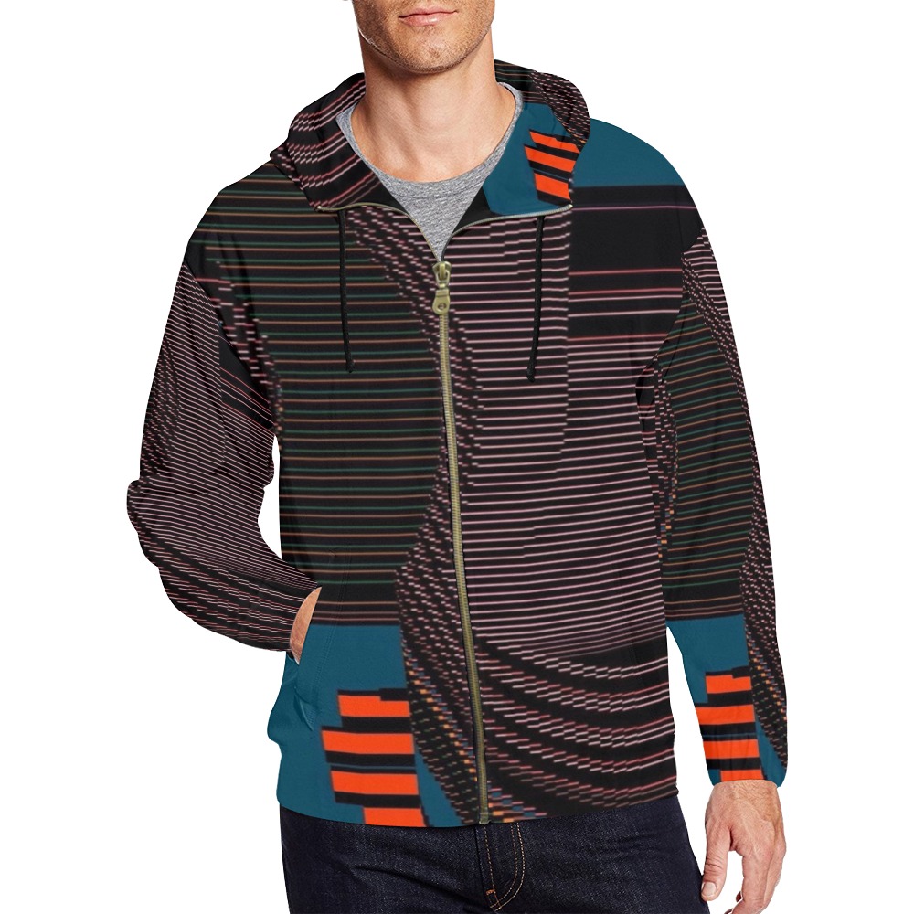 Graphic waves All Over Print Full Zip Hoodie for Men (Model H14)
