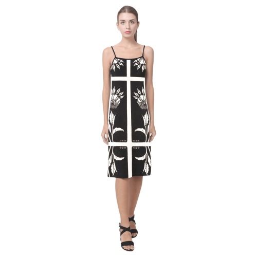 Black & White Abstract Sunflower Alcestis Slip Dress (Model D05)