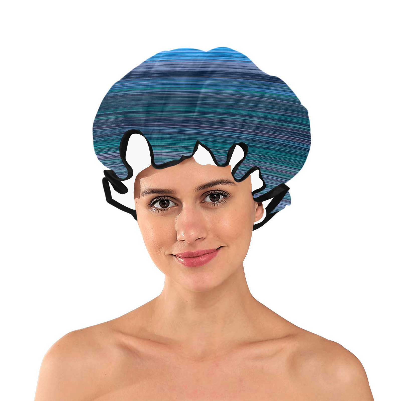 Abstract Blue Horizontal Stripes Shower Cap
