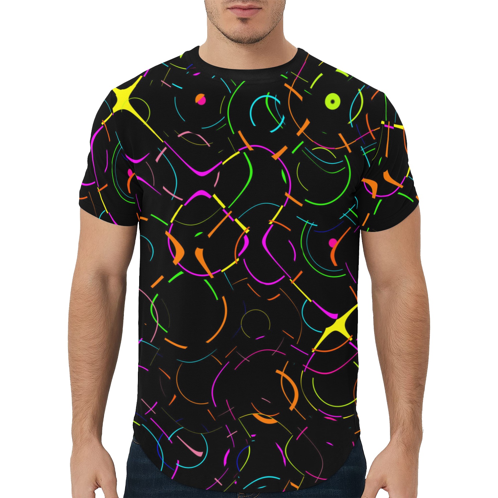 unfamiliarfaces Men's All Over Print Curved Hem T-Shirt (Model T76)