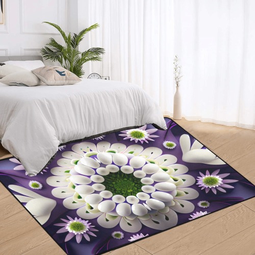 violet and white floral pattern 2 Area Rug with Black Binding 7'x5'