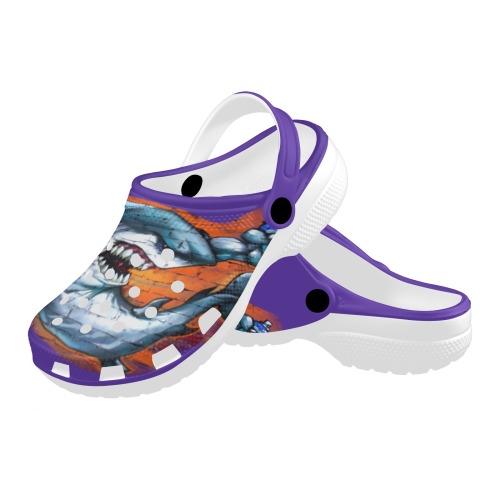 Graffiti Shark - Purple Custom Print Foam Clogs for Adults