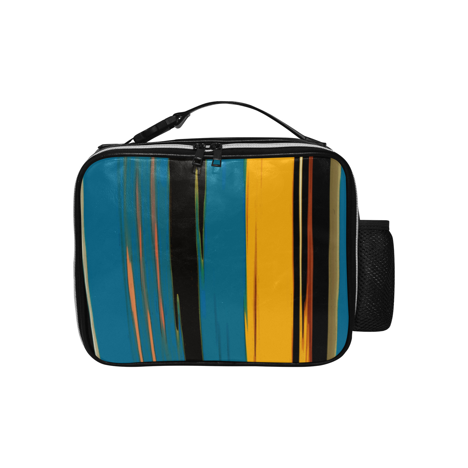 Black Turquoise And Orange Go! Abstract Art PU Leather Lunch Bag (Model 1723)