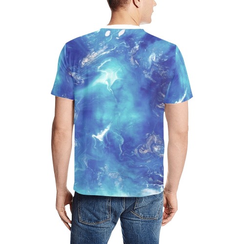 Encre Bleu Photo Men's All Over Print T-Shirt (Solid Color Neck) (Model T63)