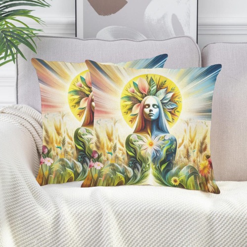 Mother Nature Linen Zippered Pillowcase 18"x18"(Two Sides&Pack of 2)