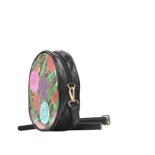 Floral and Bamboo leaves Round Sling Bag (Model 1647)