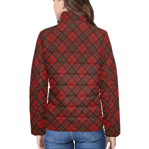 Red tartan plaid winter Christmas pattern holidays Women's Stand Collar Padded Jacket (Model H41)