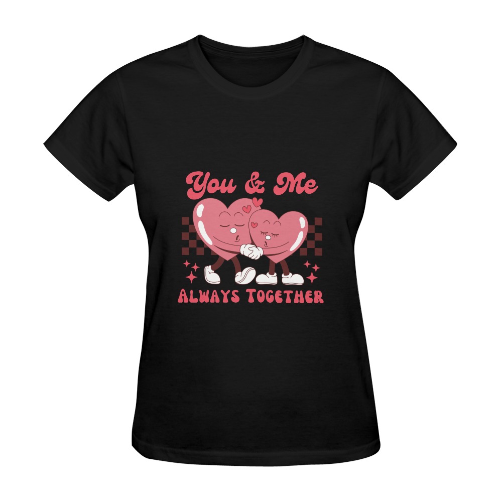 Pink and Brown Retro Valentine's Day T-shirt Women's T-Shirt in USA Size (Two Sides Printing)