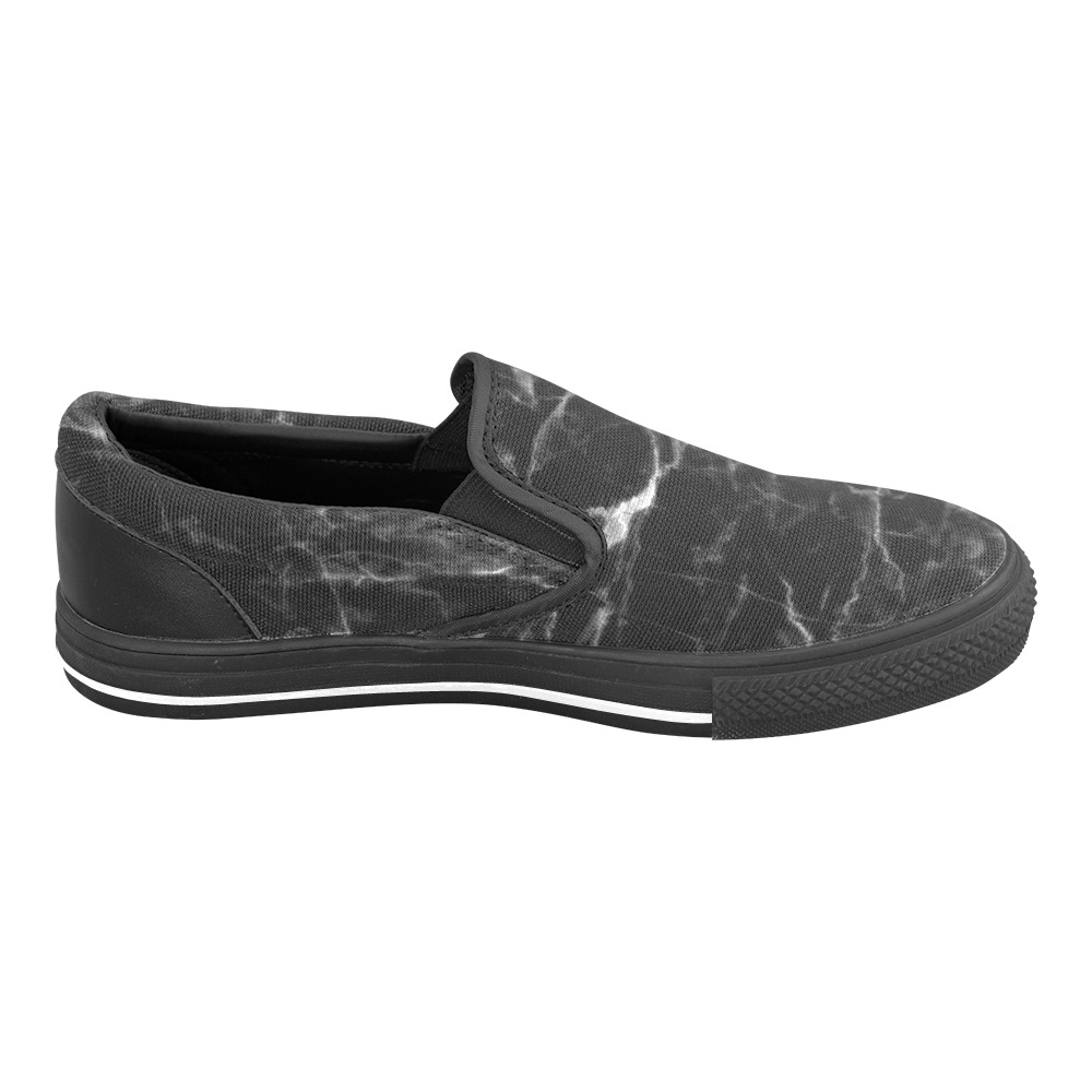 Black marble texture Women's Slip-on Canvas Shoes (Model 019)