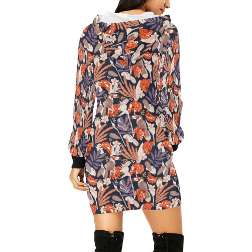 Abstract toucans in the dark jungle-01 All Over Print Hoodie Mini Dress (Model H27)