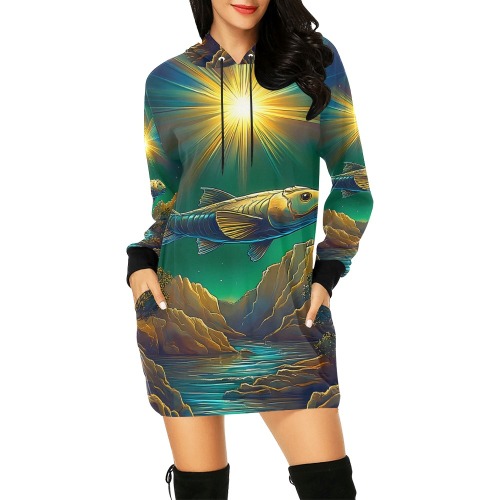 Celestial Swim All Over Print Hoodie Mini Dress (Model H27)