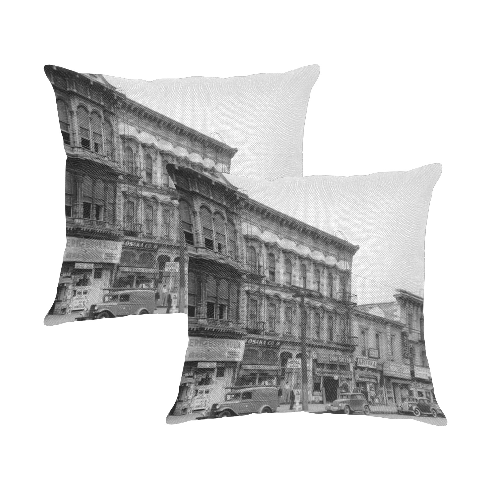 East side of Main Street Los Angeles. 1930s Linen Zippered Pillowcase 18"x18"(Two Sides&Pack of 2)