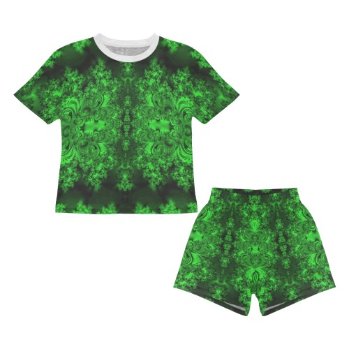 Frost on the Evergreens Fractal Little Girls' Short Pajama Set