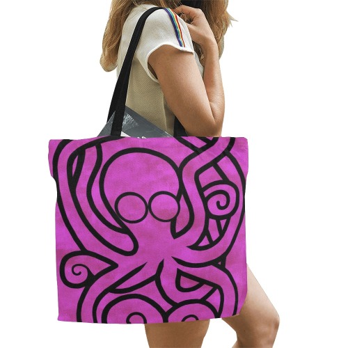 Octo-Doodle-Pus Pink All Over Print Canvas Tote Bag/Large (Model 1699)